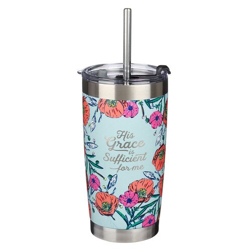 Kindness Matters Pink Cosmos Stainless Steel Travel Mug with Reusable Straw