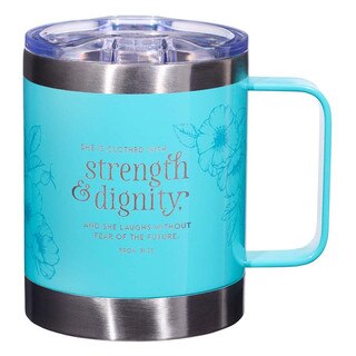 Mug SS Camp Teal She is Clothed with Strength Prov. 31:25