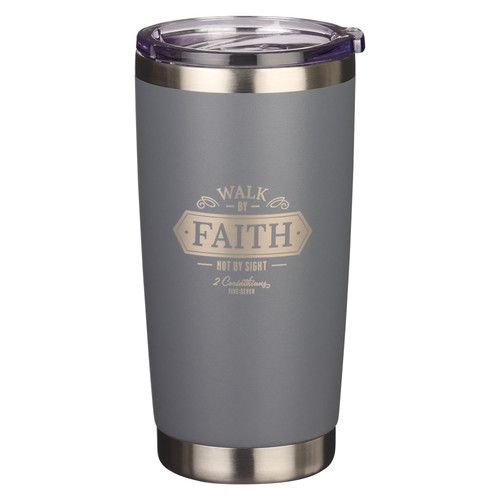 Walk By Faith Gray Stainless Steel Mug - 1 Corinthians 5:7