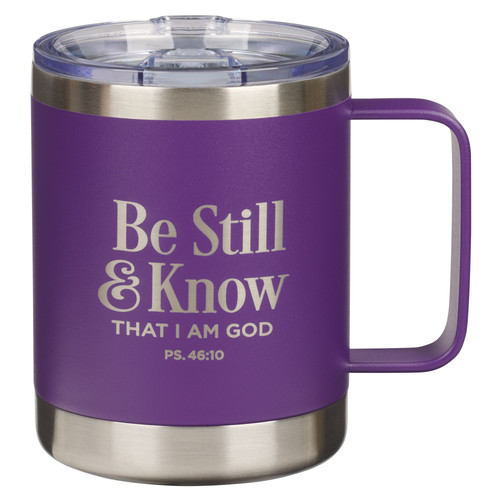 Be Still and Know Purple Camp-style Stainless Steel Mug - Psalm 46:10