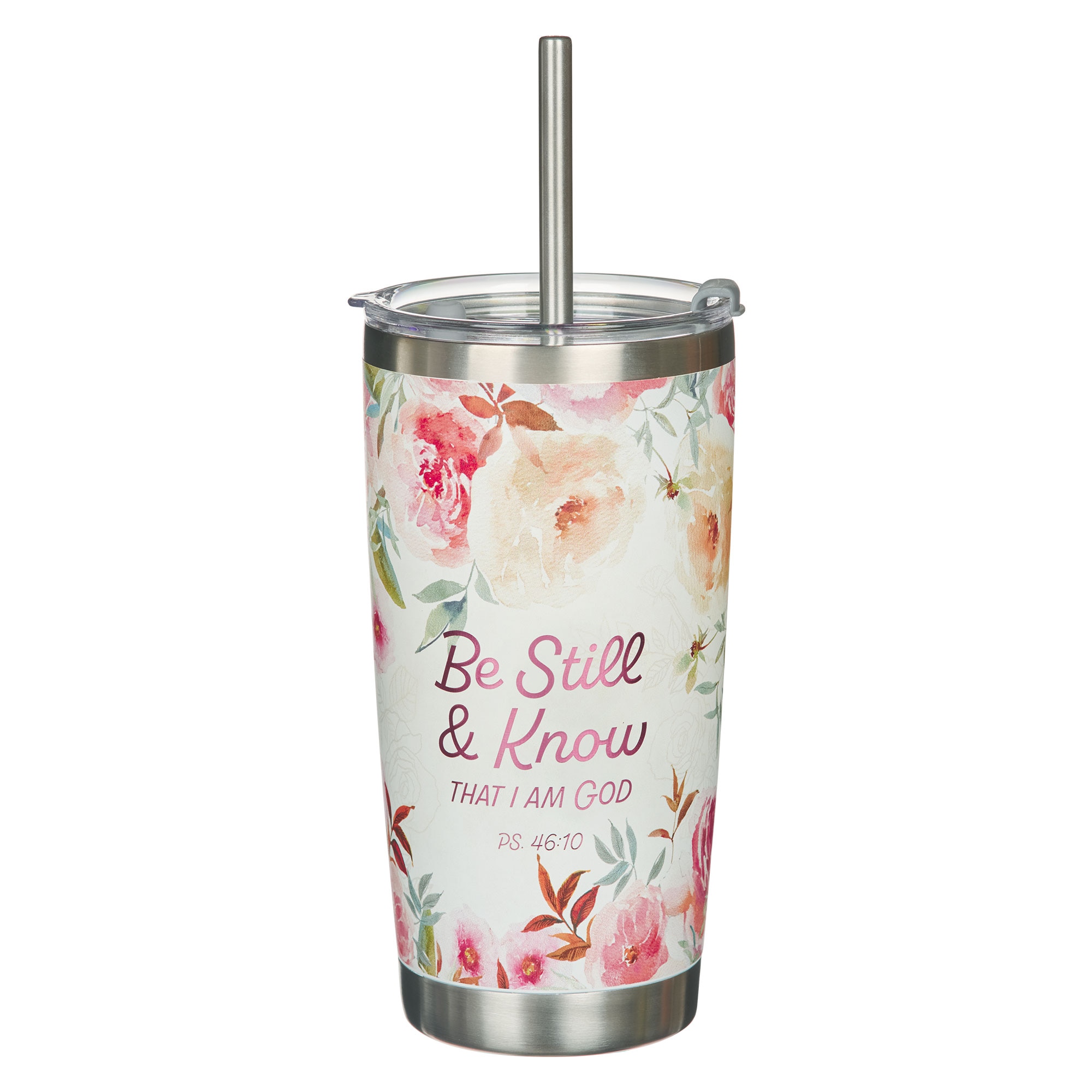 Be Still and Know Bright Floral Stainless Steel Travel Tumbler