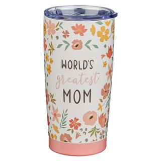 World's Greatest Mom Peach Floral Stainless Steel Travel Tumbler