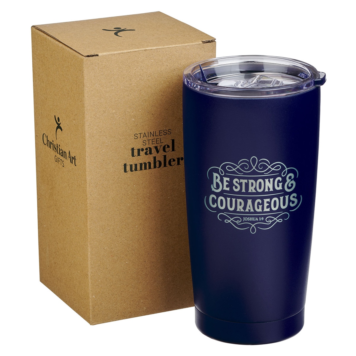 Strong and Courageous Blue Stainless Steel Tumbler Josh 1:9