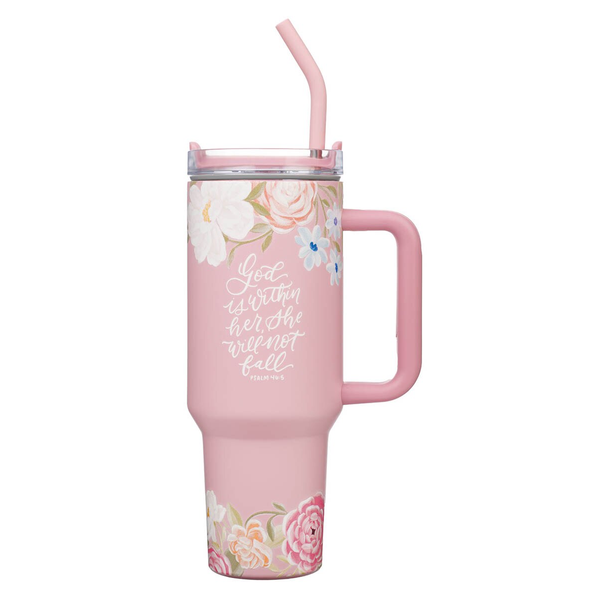God is With Her Pink 40 oz Steel Tumbler w Reusable Straw
