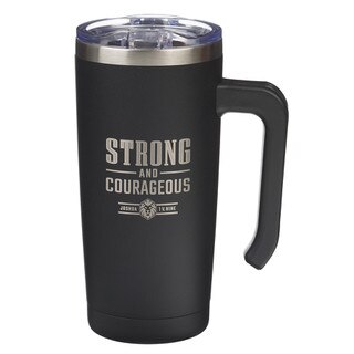 Strong and Courageous Black Stainless Steel Travel Mug with Handle - Joshua 1:9