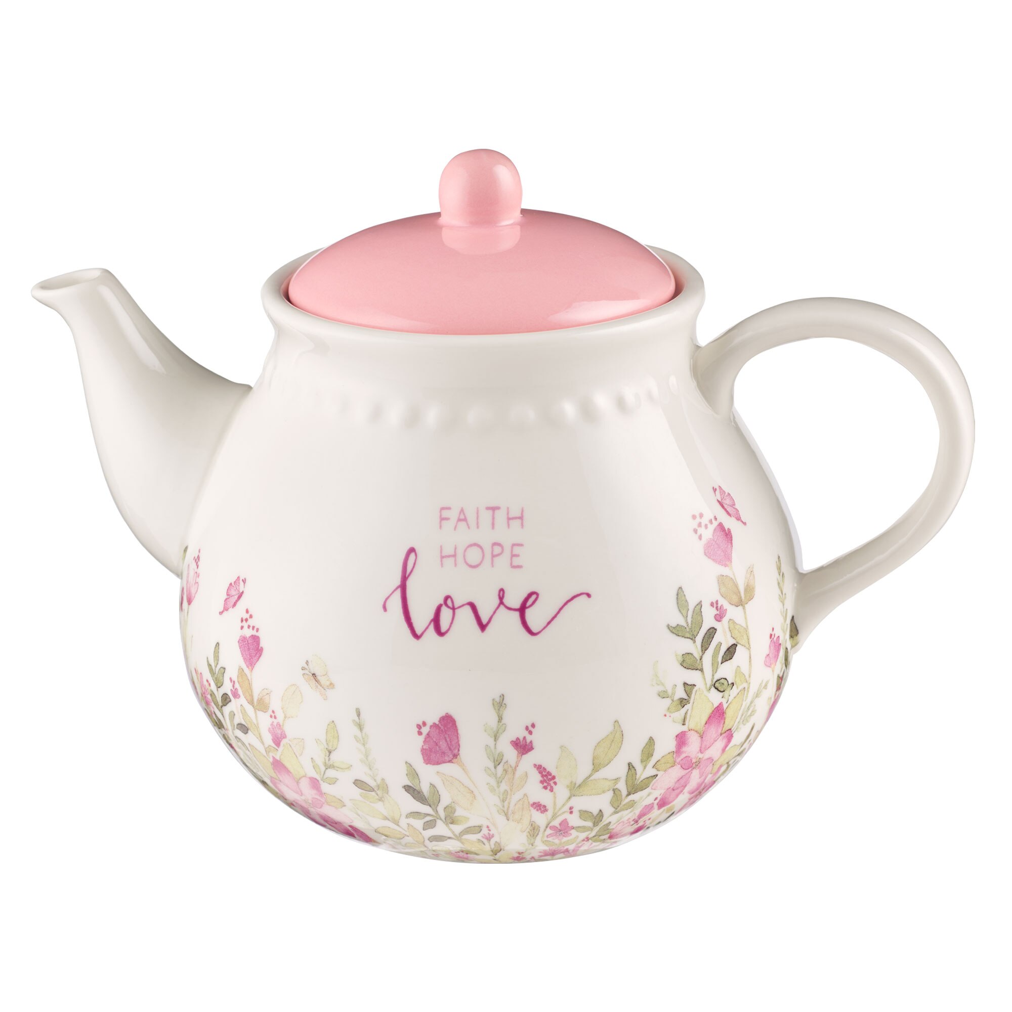 Faith Hope Love Floral Teapot - 36 Oz Ceramic, Pink Floral Design, Gift Boxed - View #12