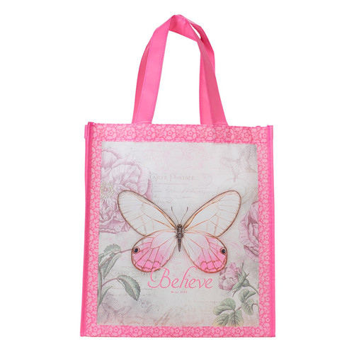 Believe Pink Butterfly Shopping Bag