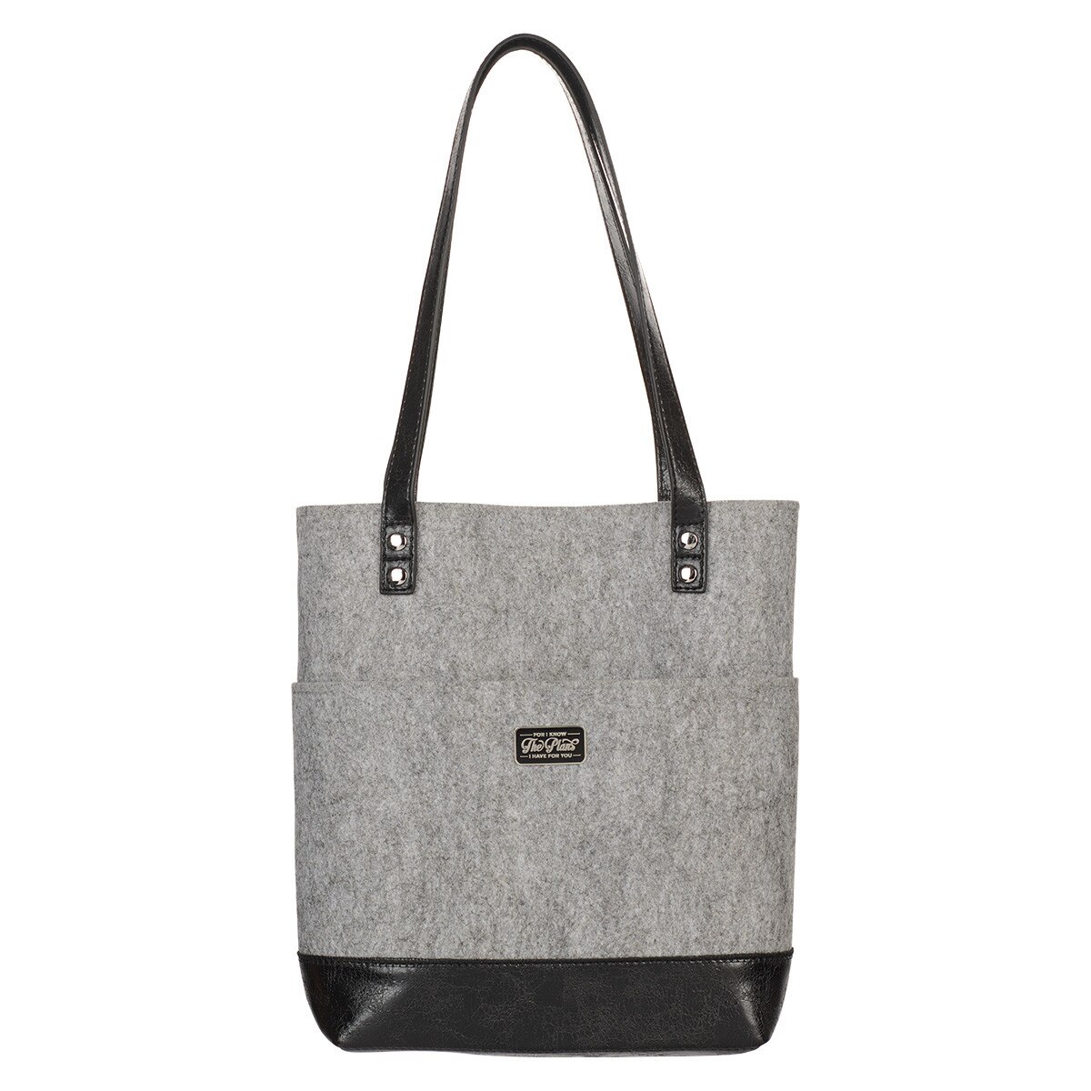 The Plans Heather Gray Felt and Black Faux Leather Fashion Bible Tote ...