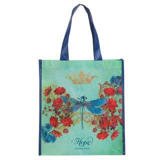 Hope Dragonfly Teal Non-Woven Coated Tote Bag - Isaiah 40:31