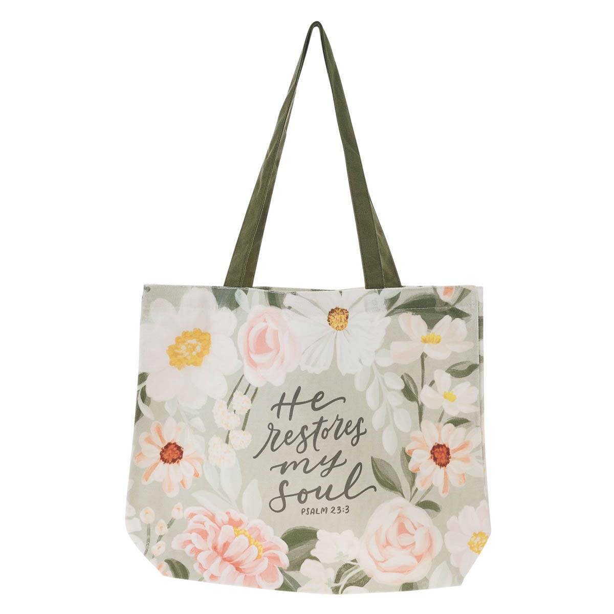 Be Strong and Courageous Floral Canvas Tote Bag - Joshua 1:9
