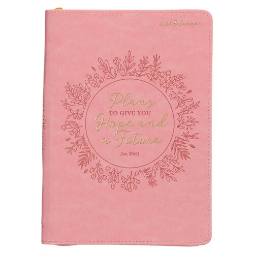 2024 Hope and a Future Pink Faux Leather Zippered Executive Planner - Jeremiah 29:11
