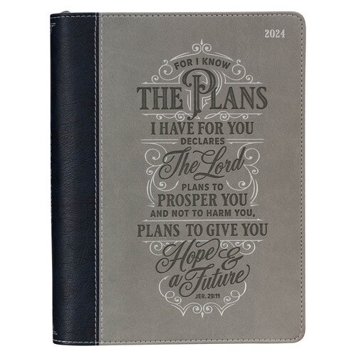 2024 The Plans Black and Gray Faux Leather Large Executive Planner - Jeremiah 29:11