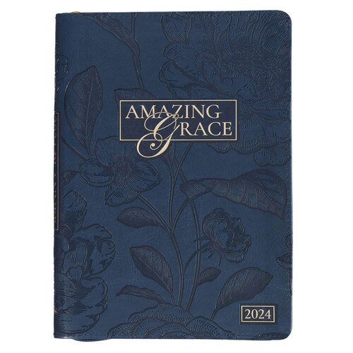 2024 Amazing Grace Navy Blue Faux Leather Executive Planner