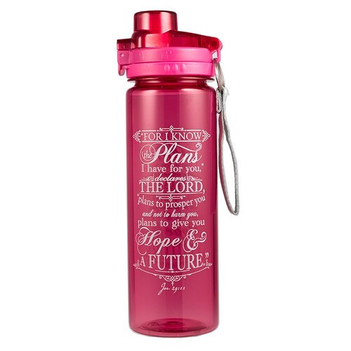 I Know the Plans BPA-free Pink Plastic Water Bottle - Jeremiah 29:11