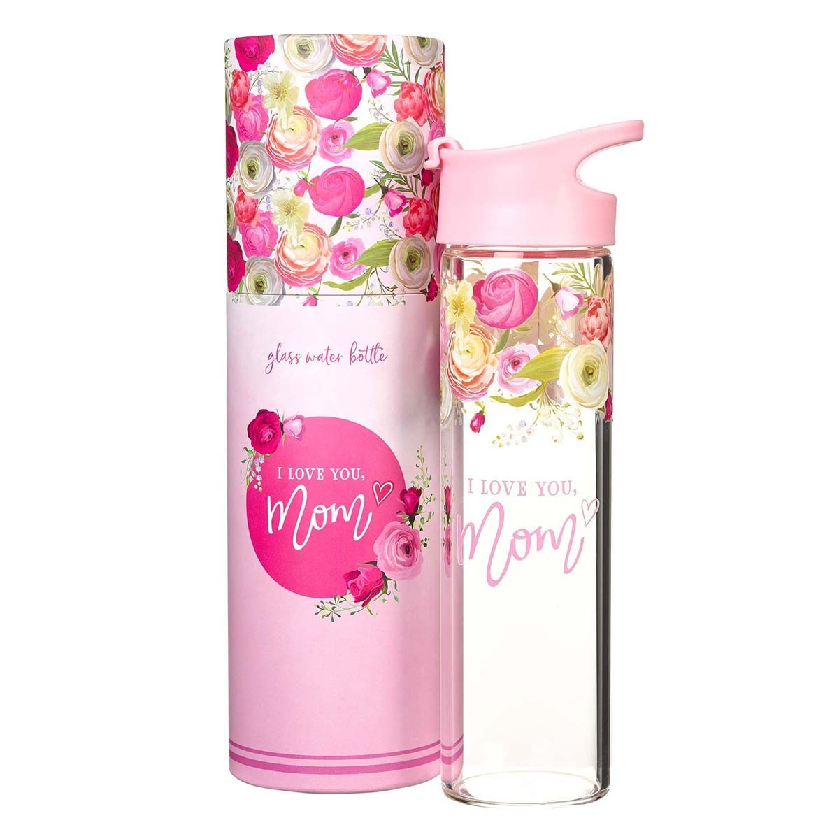 I Love You Mom Glass Water Bottle