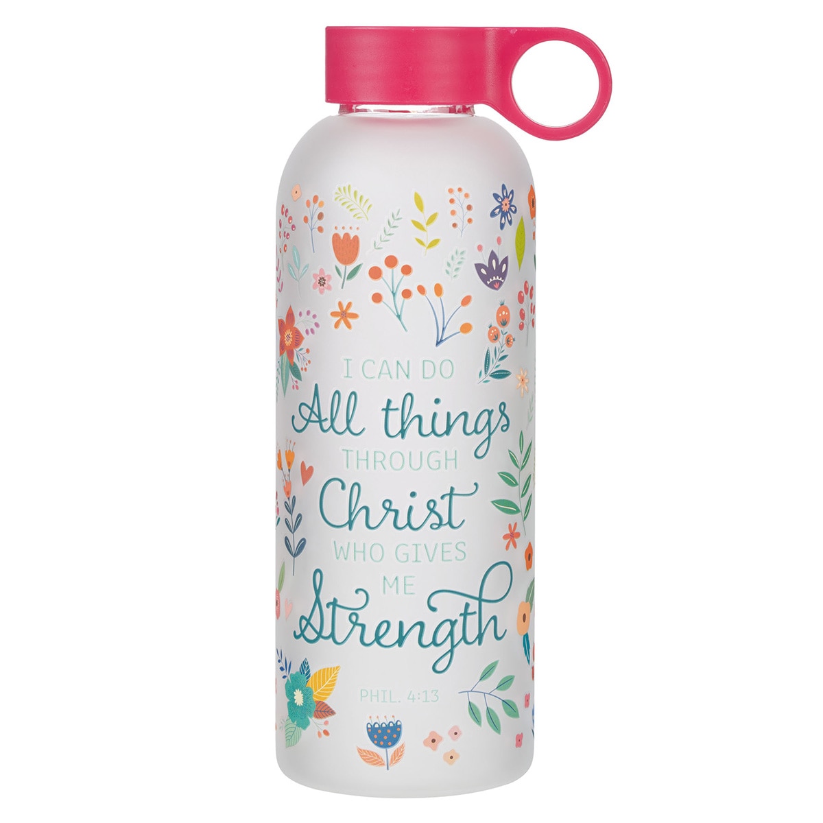 Insulated Stainless Steel Water Bottle - Navy Floral With Proverbs 31:25, 20 Oz