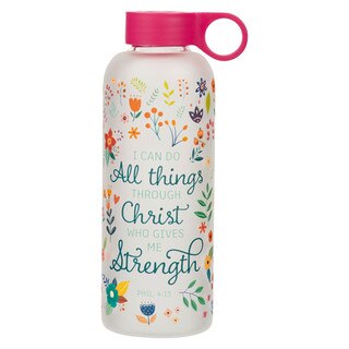 I Can Do All Things Pink Floral Water Bottle - Philippians 4:13 EGC002