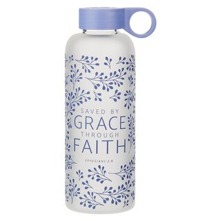Saved by Grace Lilac Botanical Glass Water Bottle - Ephesians 2:8