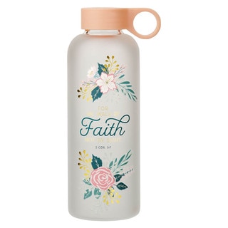 Walk by Faith Peach Floral Water Bottle - 2 Corinthians 5:7