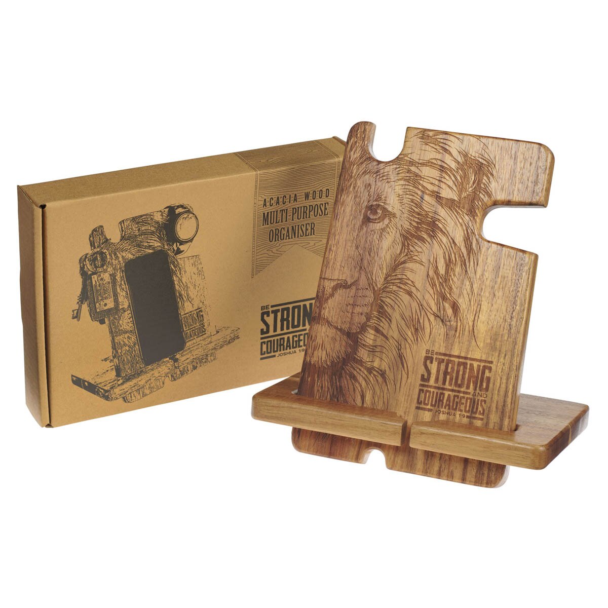 Strong Courageous Wood Personal Accessory Organizer Josh 1:9