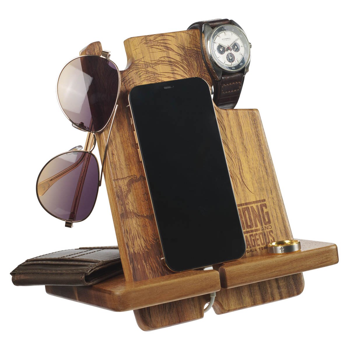 Strong Courageous Wood Personal Accessory Organizer Josh 1:9