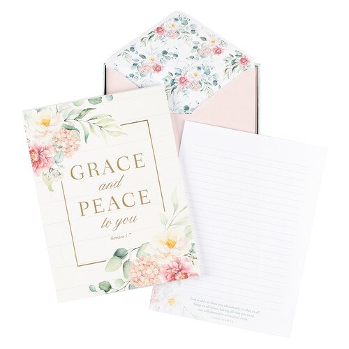 Grace and Peace Cream Floral Writing Paper and Envelope Set - Romans 1:7