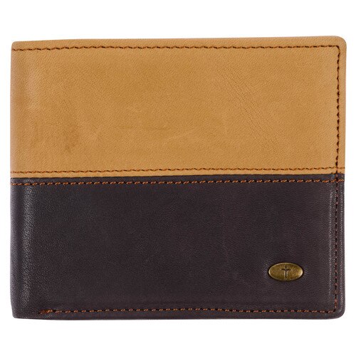 Two-tone Dark Brown and Camel Tan Leather Wallet with Cross Badge