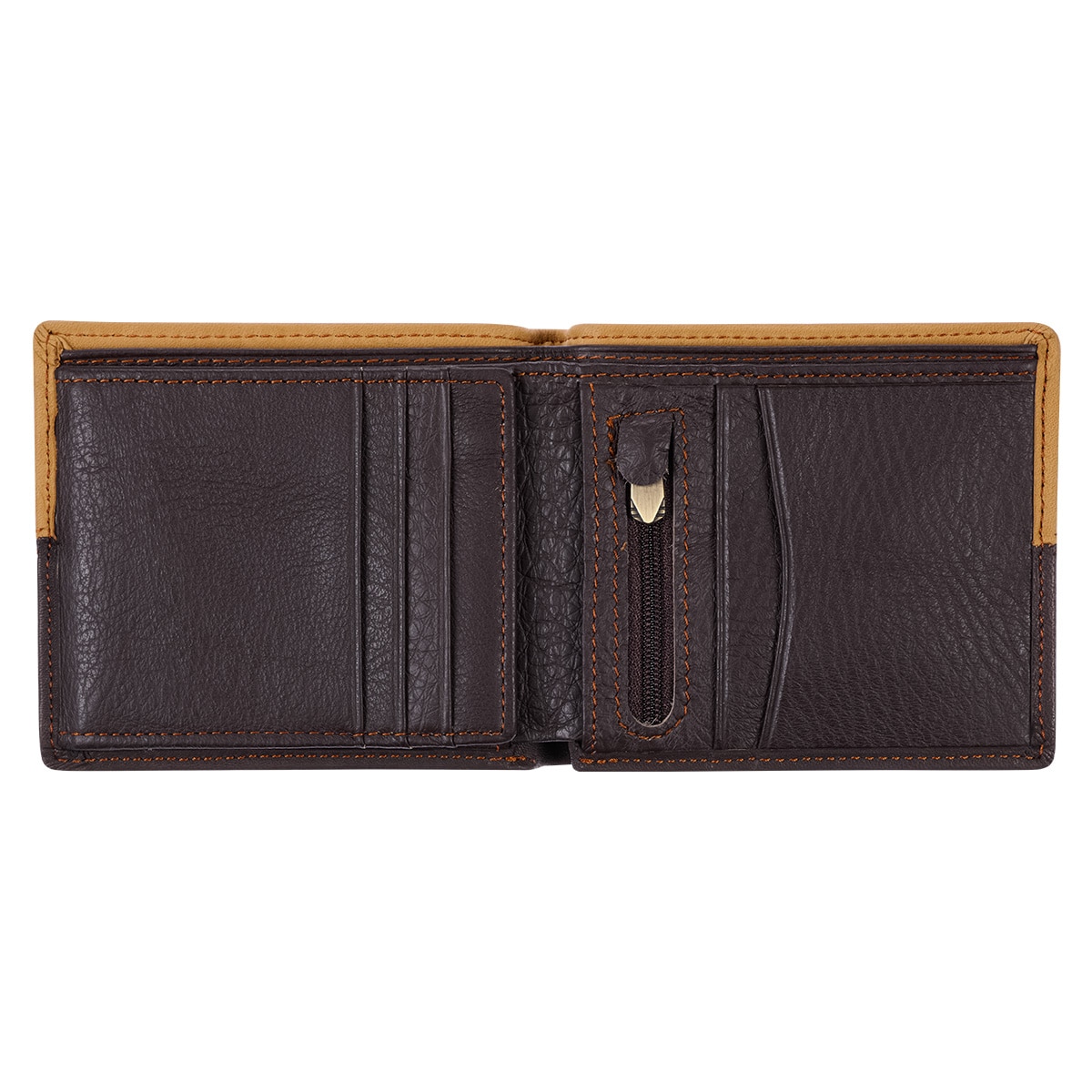 Two-tone Dark Brown and Camel Tan Leather Wallet with Cross