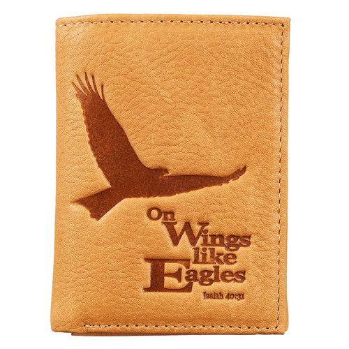Wings Like Eagles Camel Tan Full Grain Leather Trifold Wallet