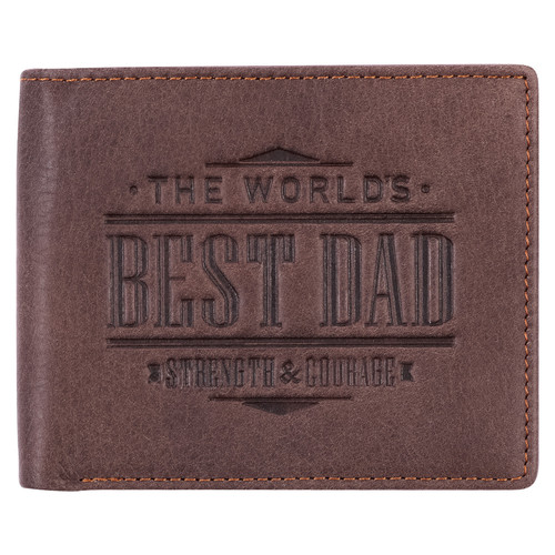 The Worlds Best Dad Black Genuine Leather Wallet - Joshua 1:9