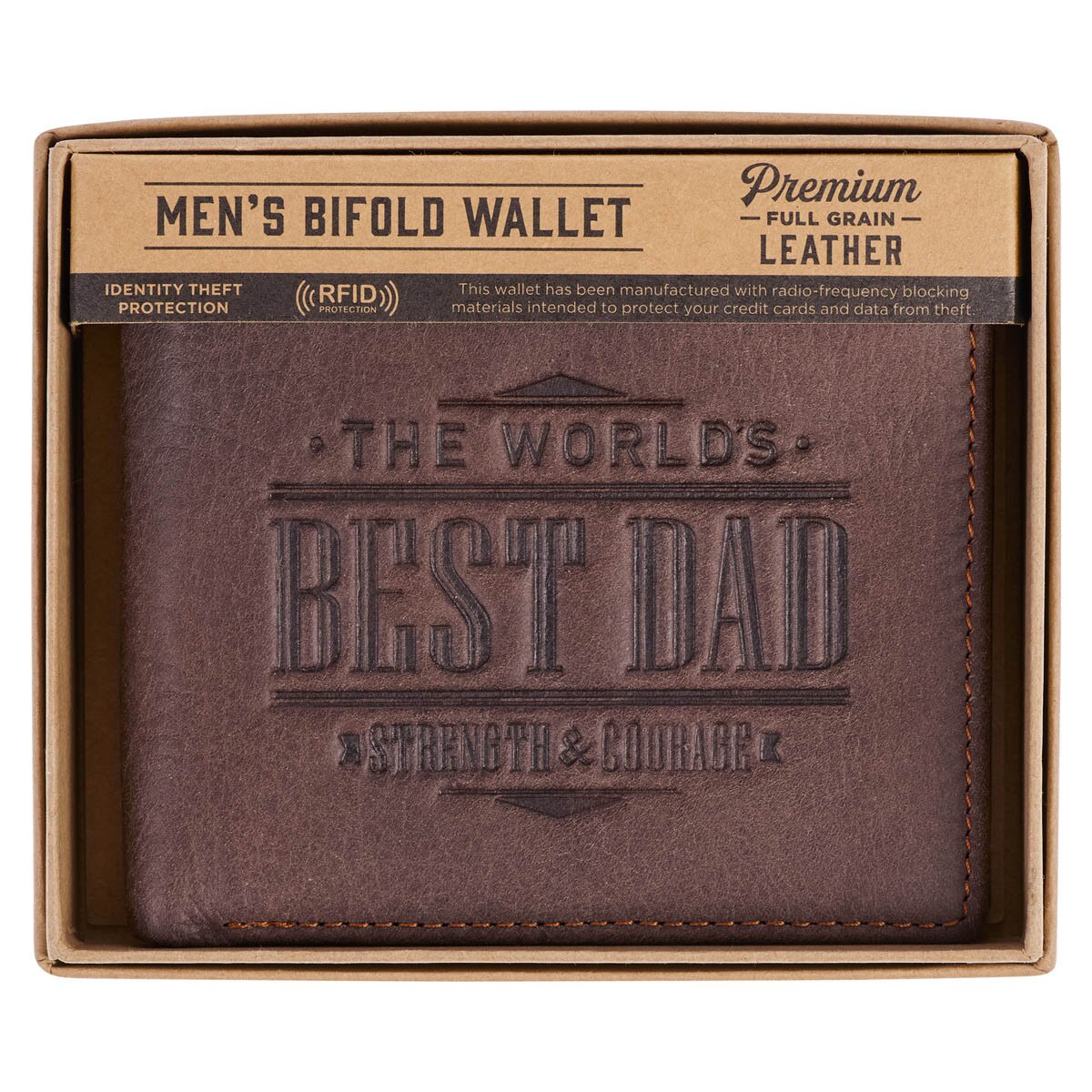 The World's Best Dad Brown Genuine Leather Wallet - Joshua 1:9