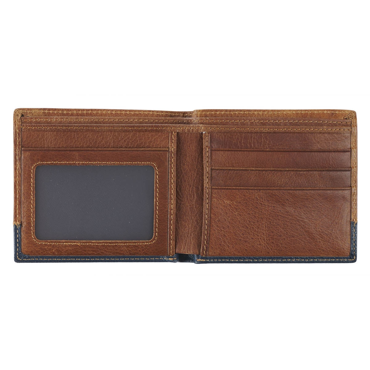 Strong and Courageous Butterscotch and Navy Genuine Leather Wallet