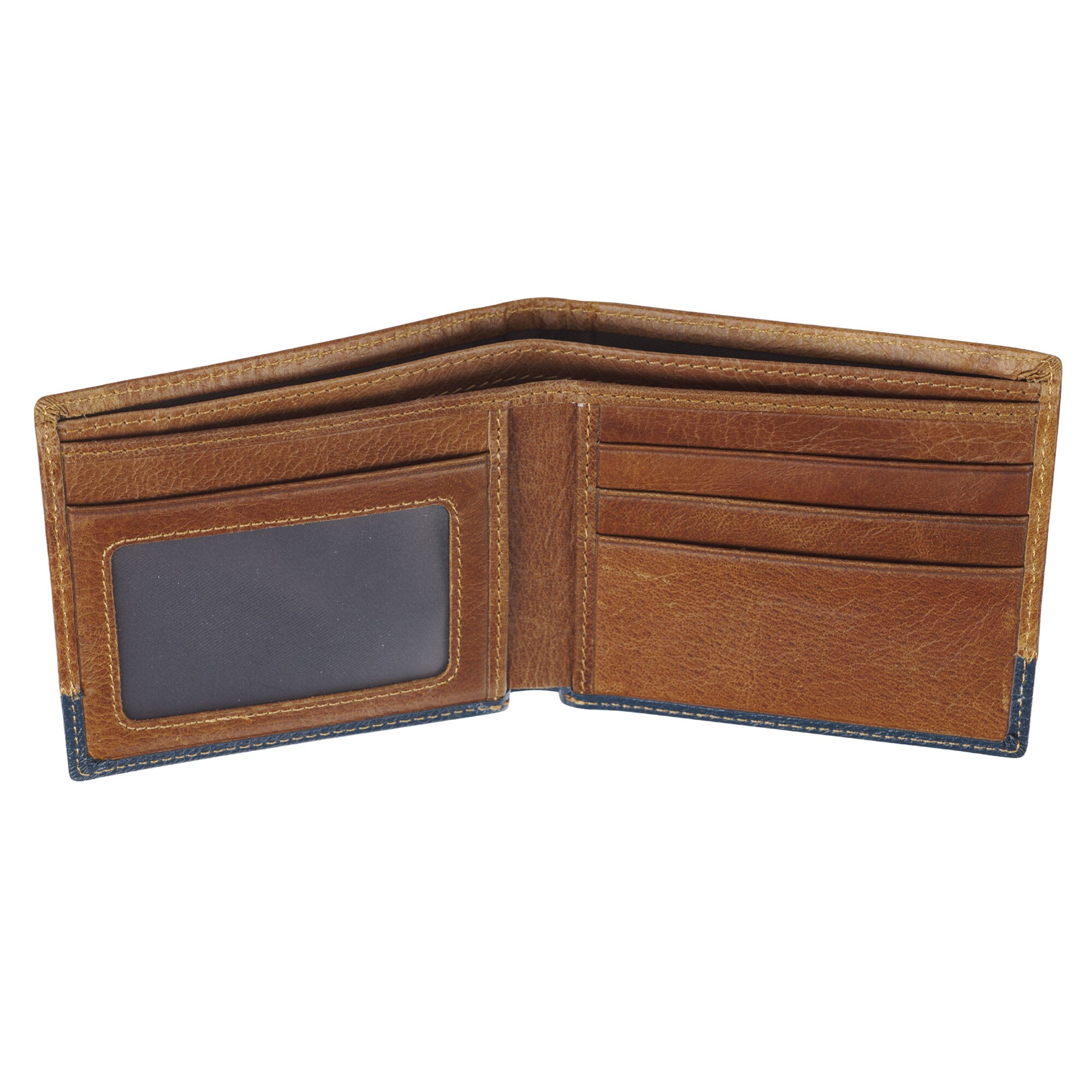 Strong and Courageous Butterscotch and Navy Genuine Leather Wallet